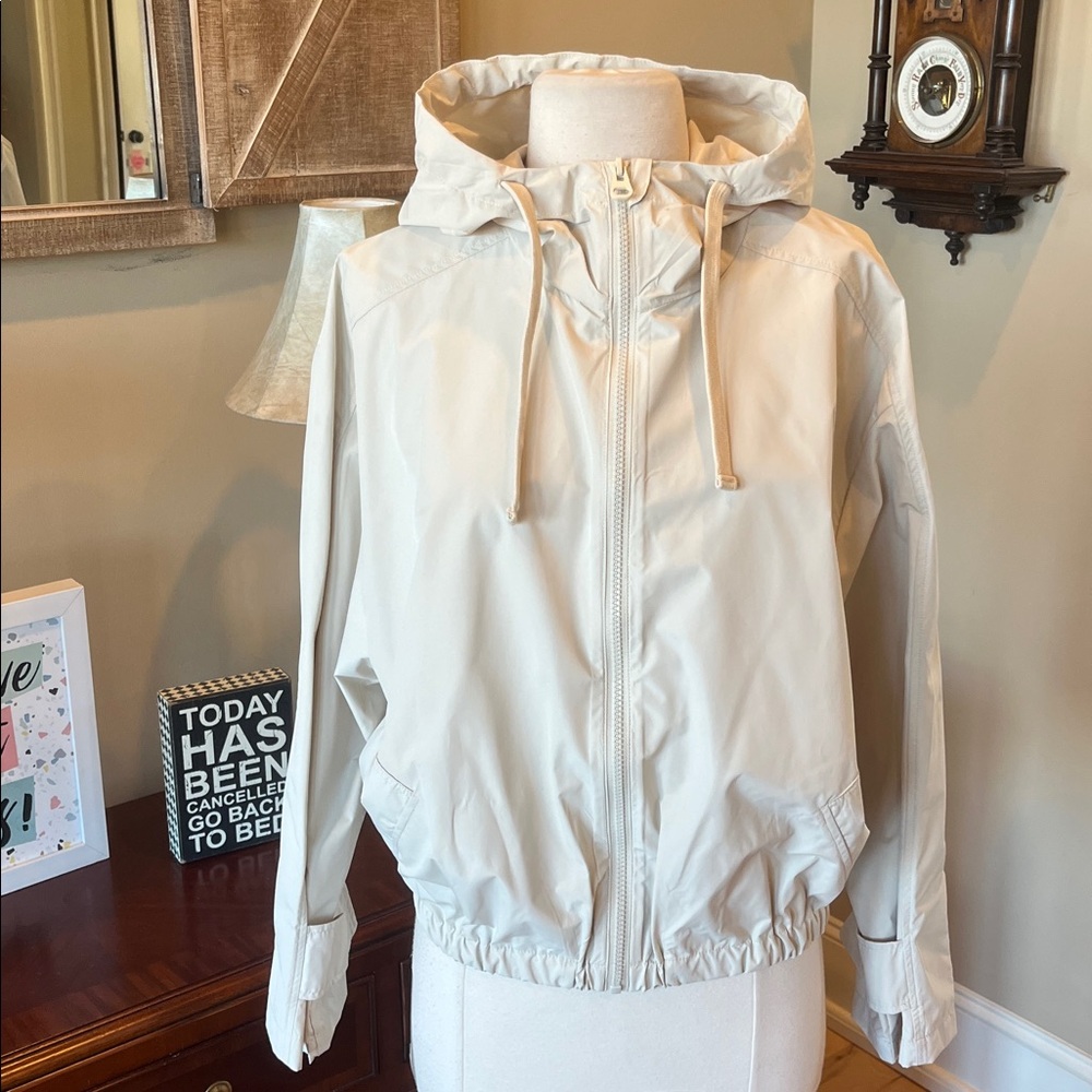 Body & Sol Light Tan Hooded Scuba Neck Zip Jacket New Women’s M L